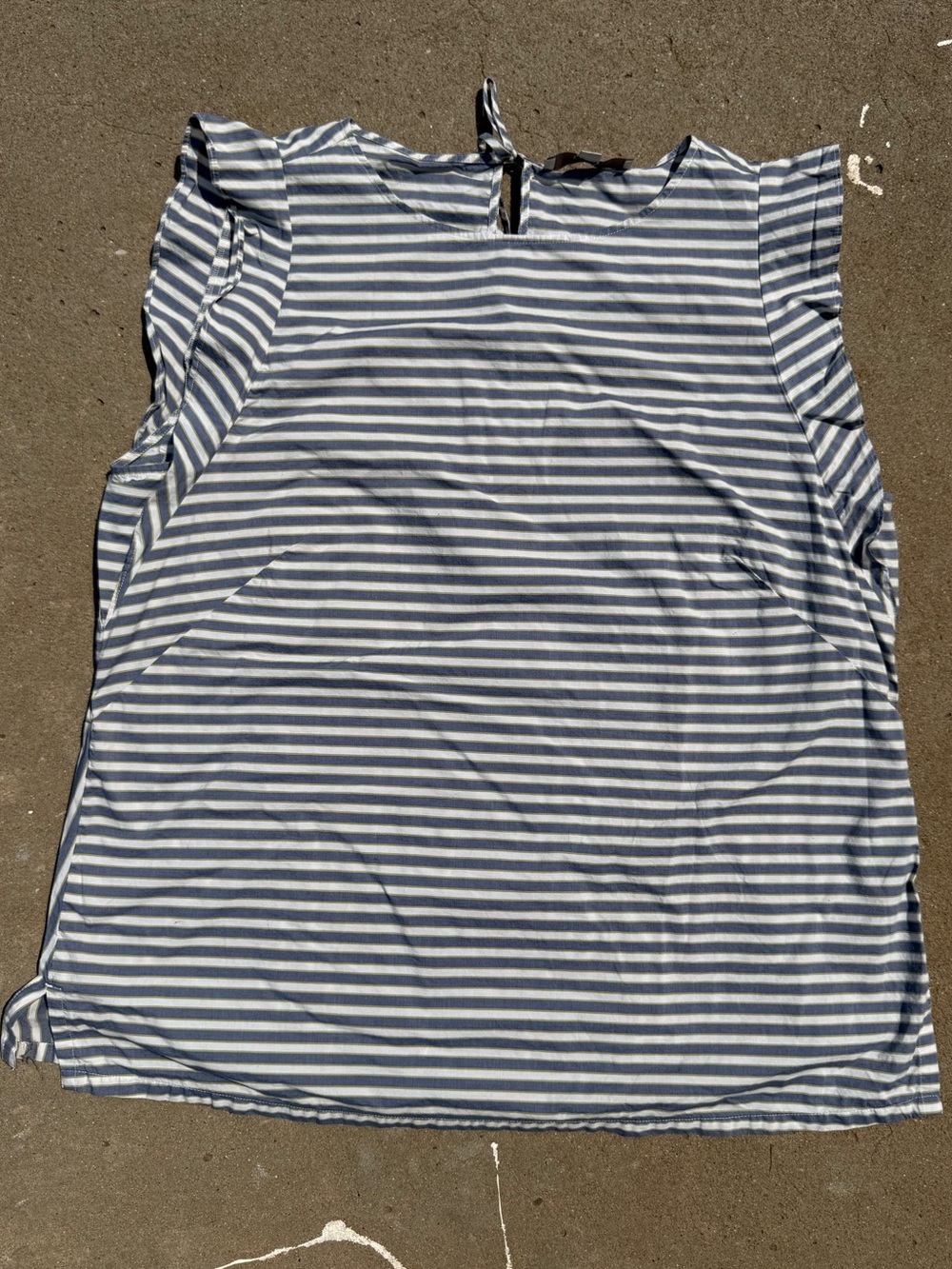 LOFT Blue & White Striped Flutter Sleeve Tank